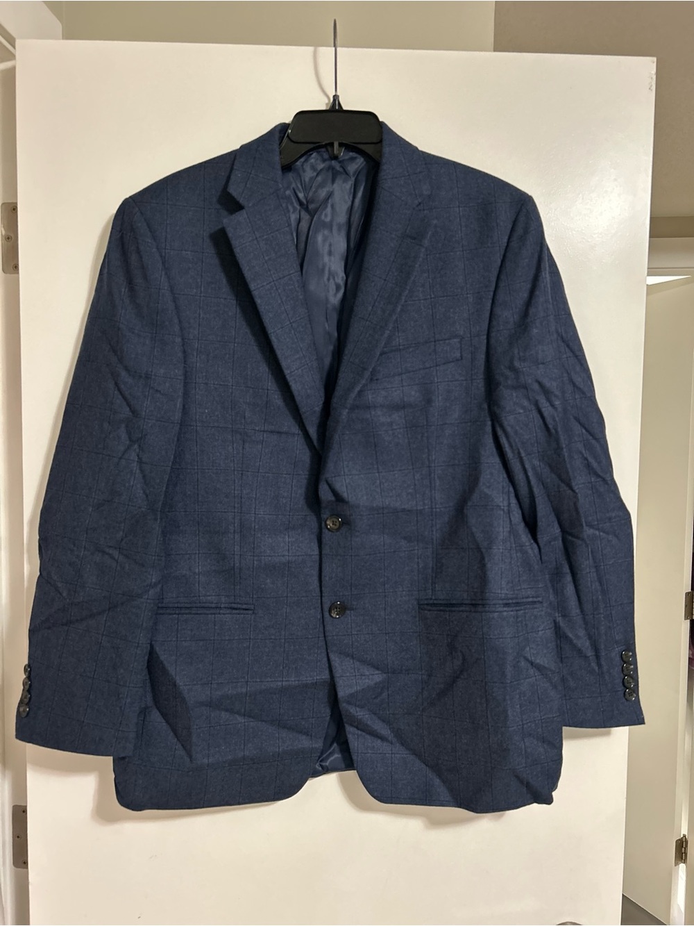 Ralph Lauren Men's Dark Blue Windowpane Wool Coat 40R
